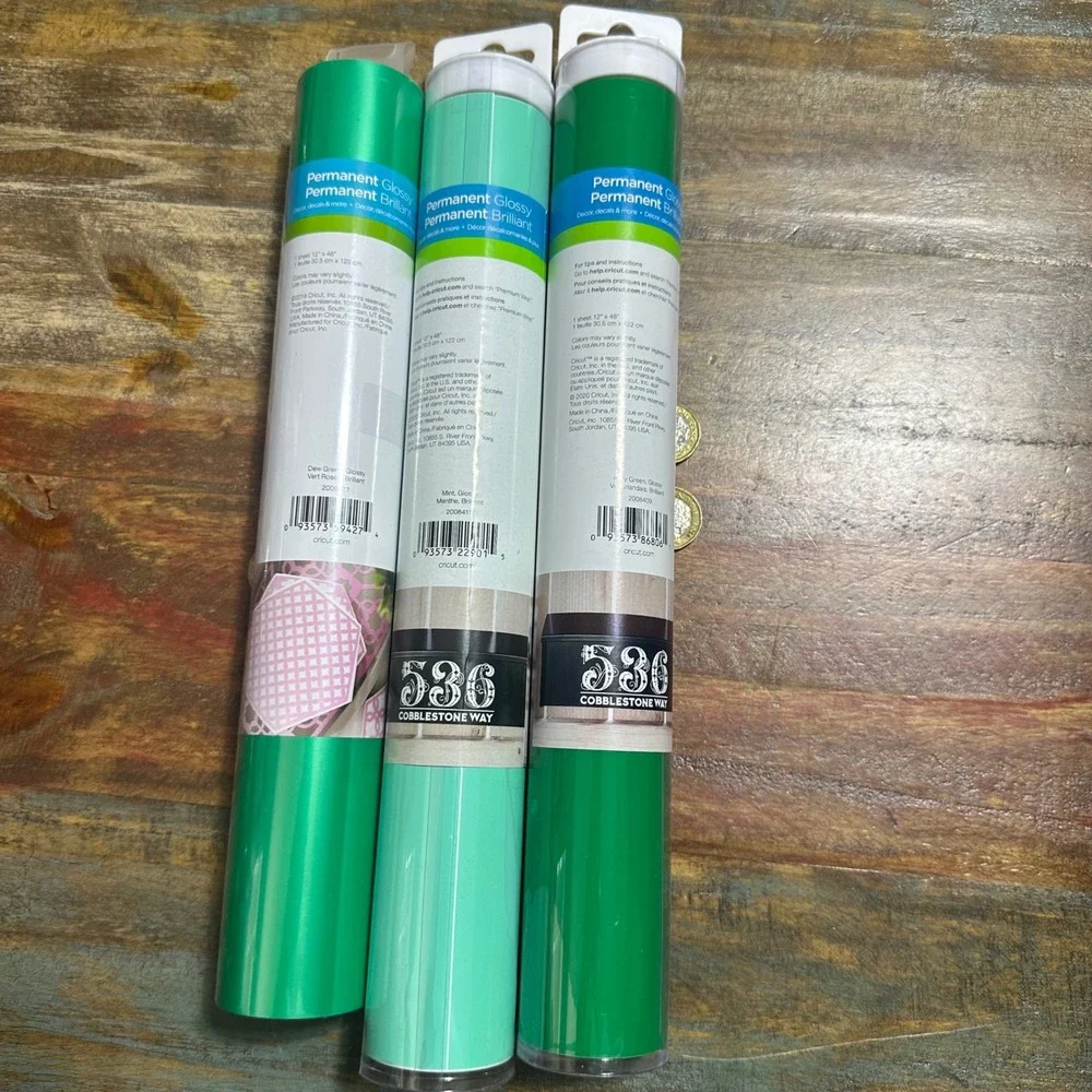 Cricut Premium Permanent Vinyl 12x48 Bundle Mint Kelly Dew Green Pearl Metallic